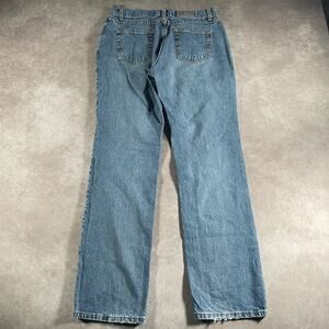 Women's Riveted LEE Jeans Straight Leg Medium Wash Denim Blue 30x29 Relaxed Fit